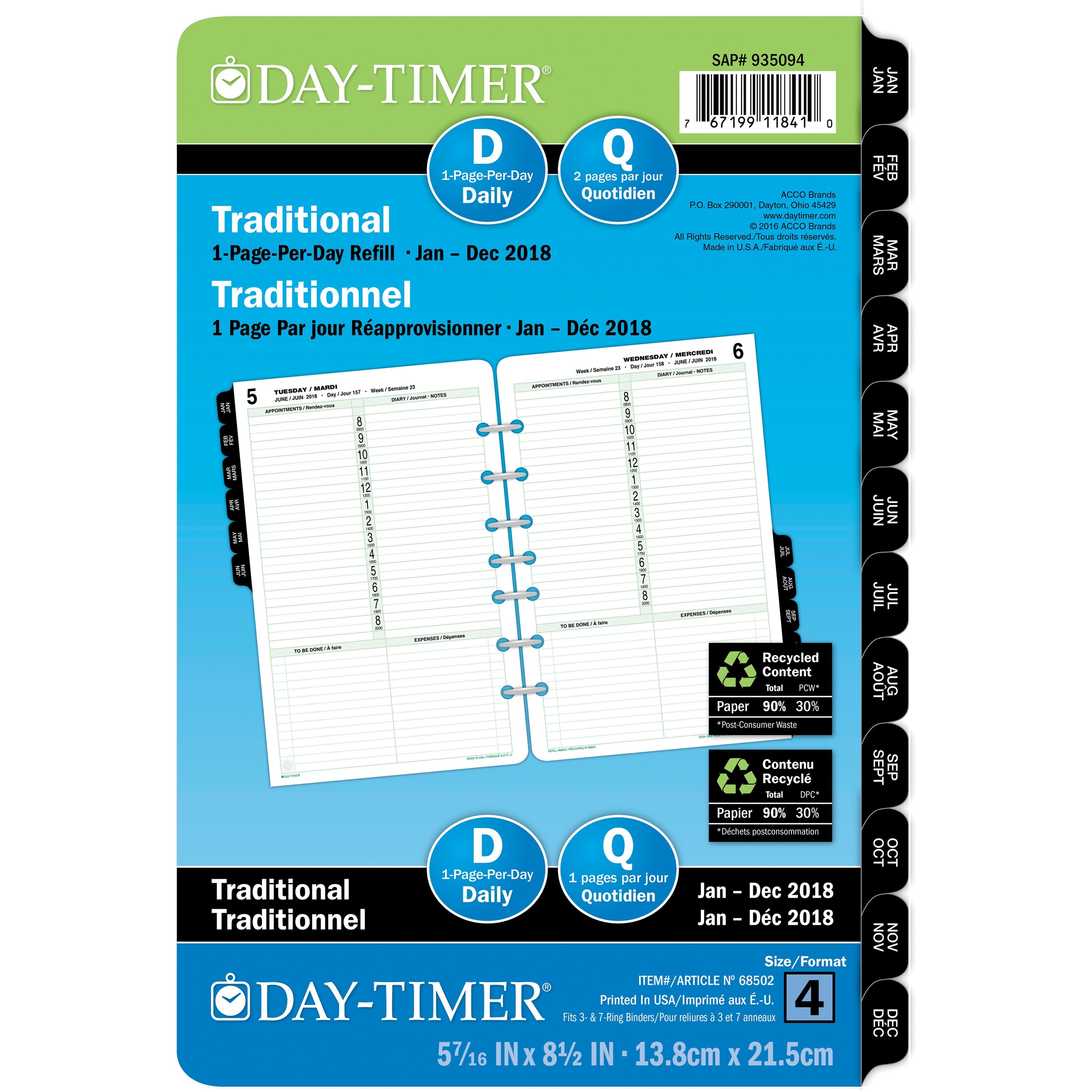 DayTimer 1PPD Desk Planner Refill Julian January till December 8