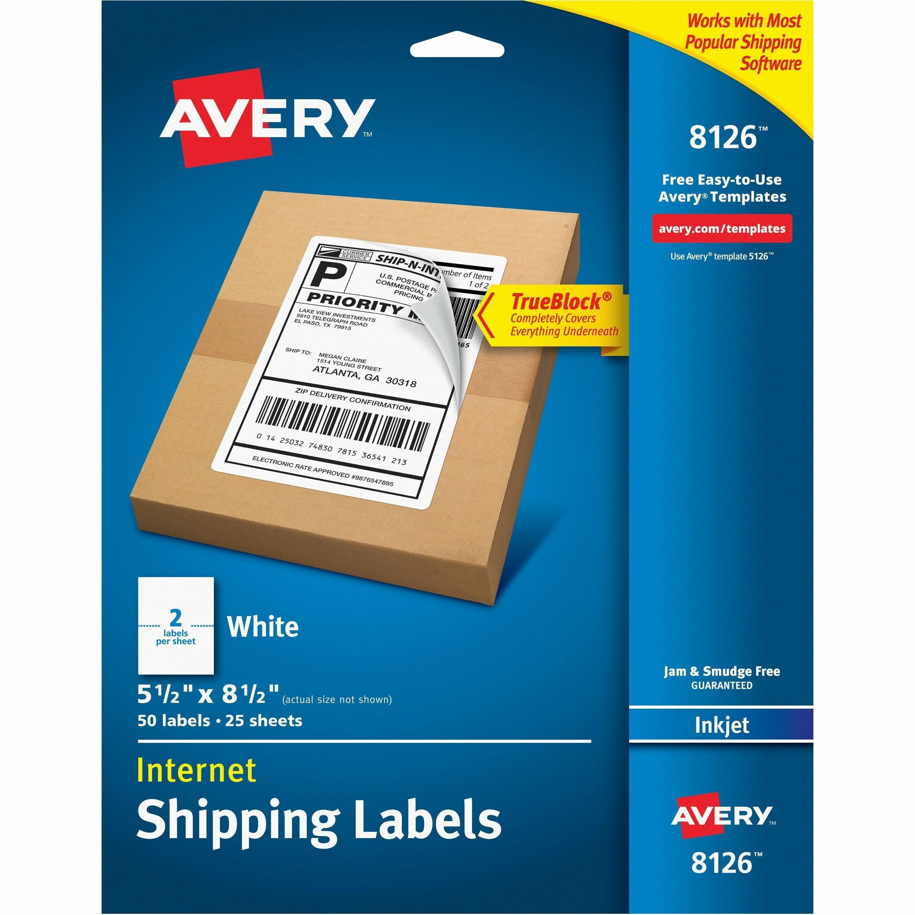 Avery® Shipping Address Labels, Inkjet Printers, 50 Labels, Half