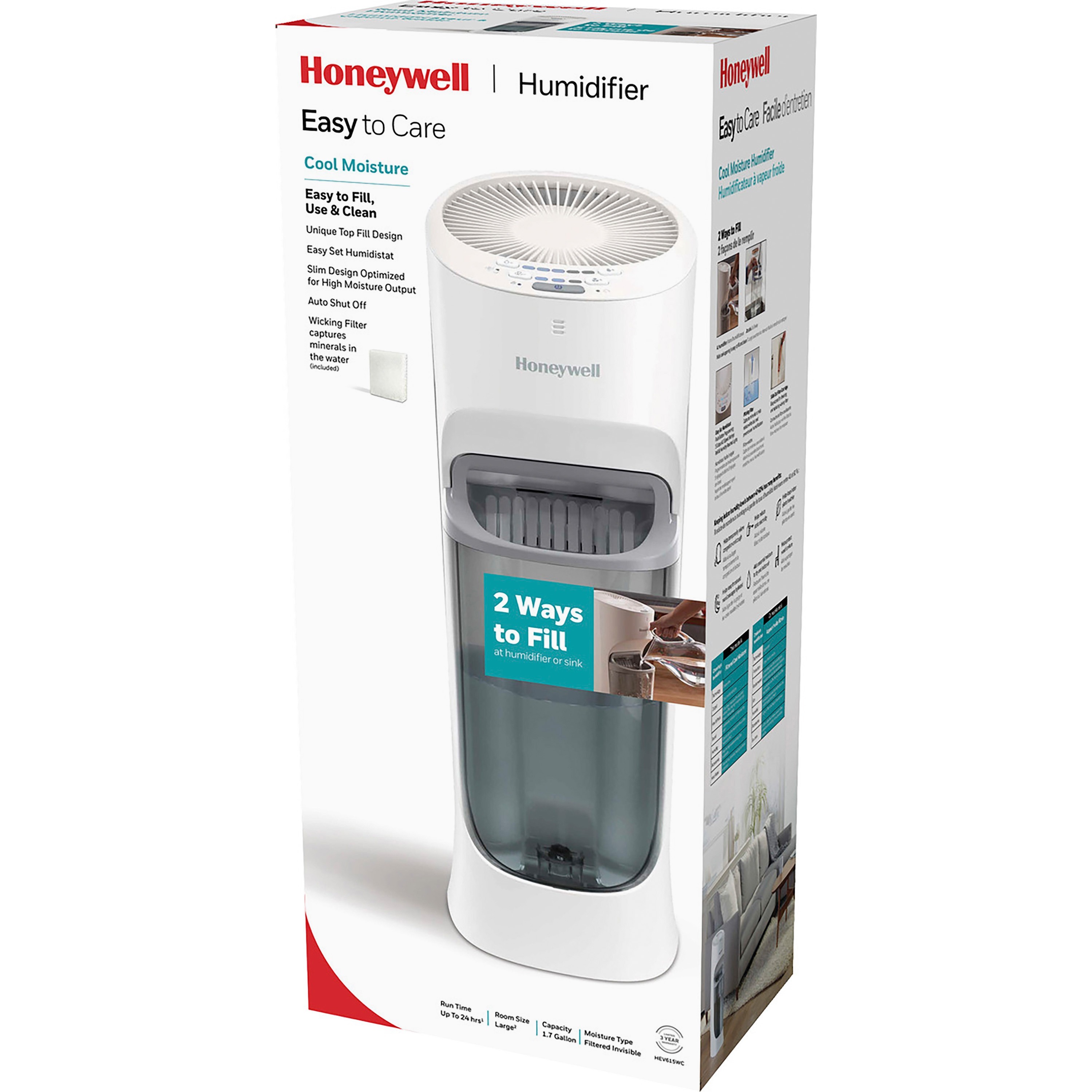 Cool Mist Top Fill Tower Humidistat Auto-Off Honeywell Air Humidifier 1.5 Gal 