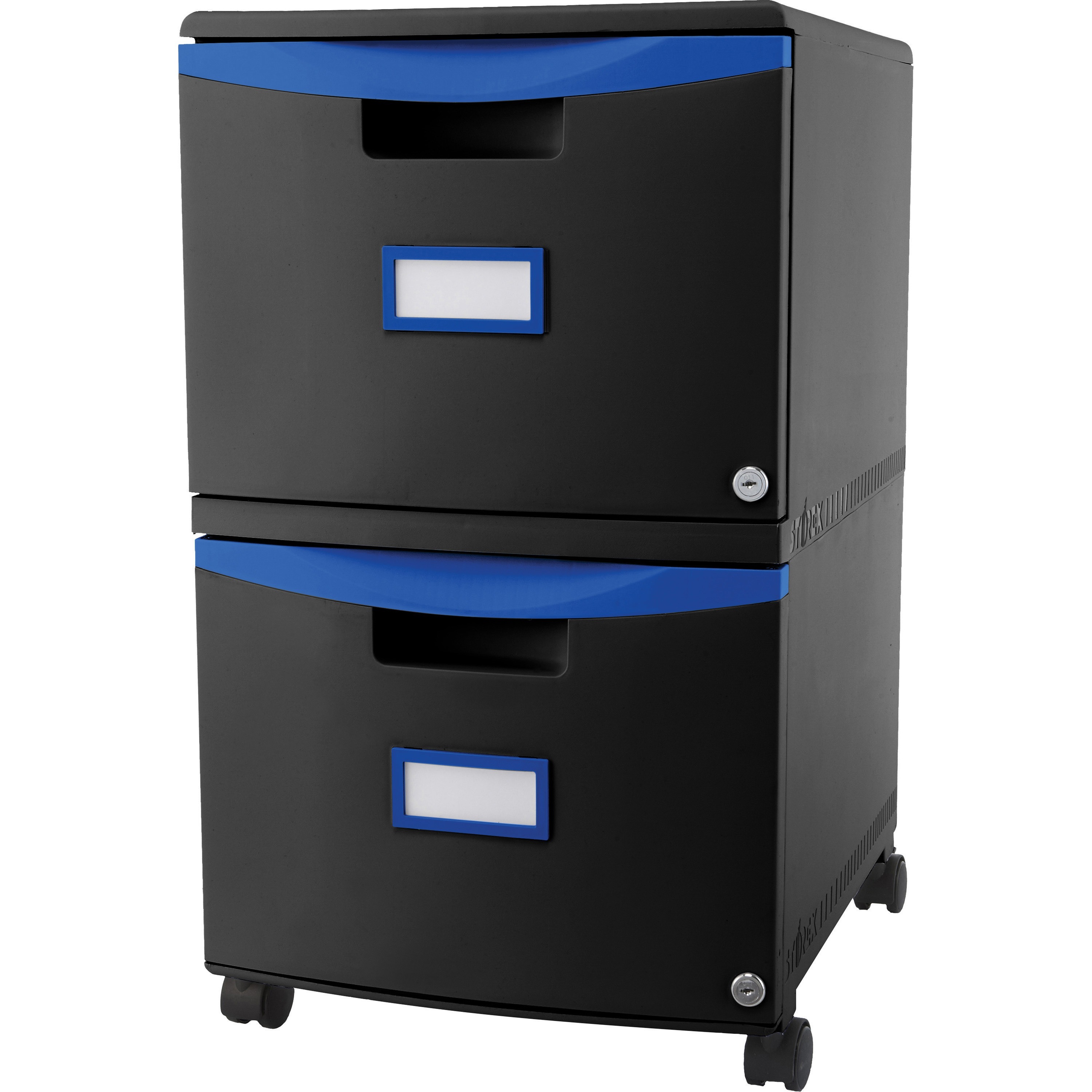Storex Two Drawer Mobile File Cabinet with Lock, Blue