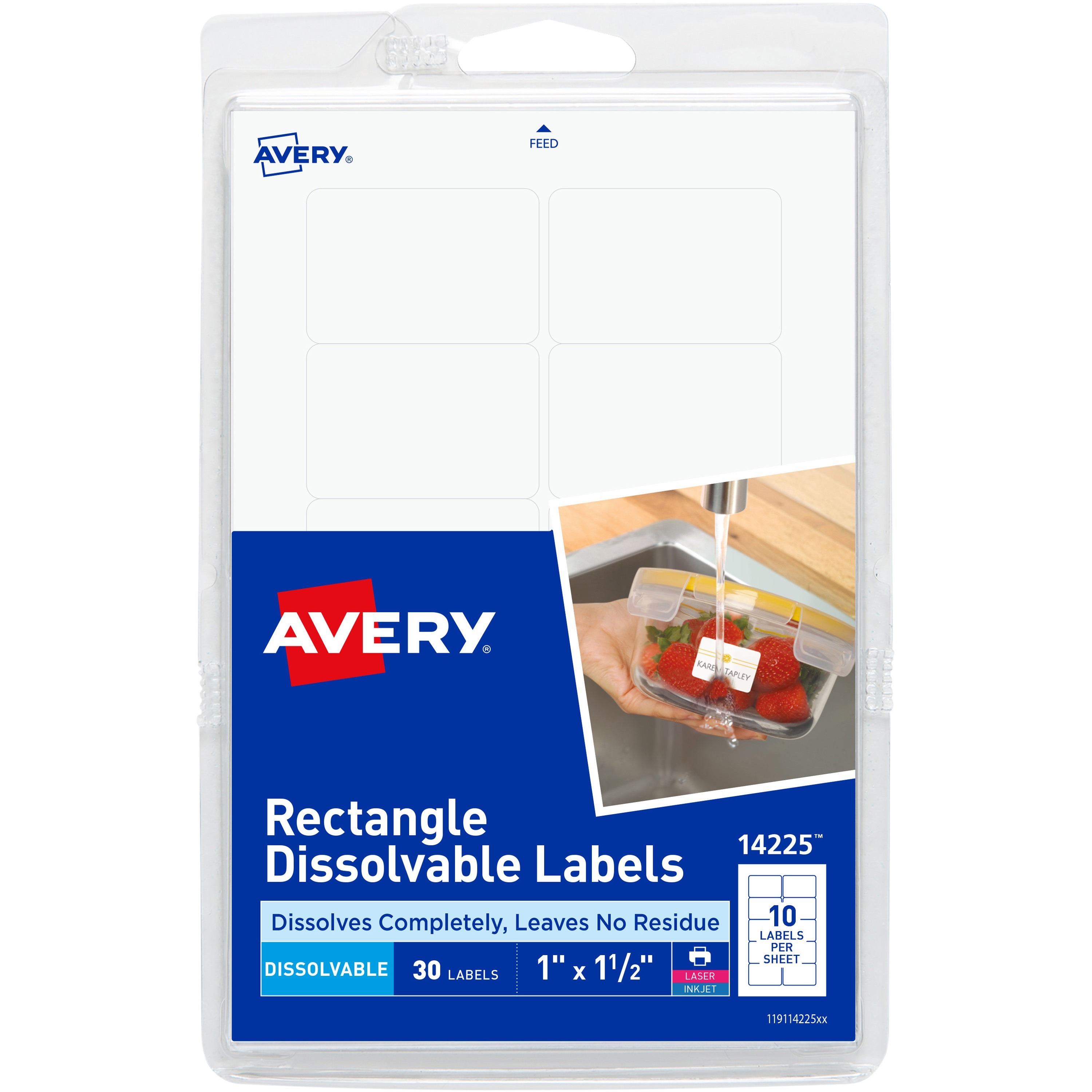 Avery® Dissolvable Rectangle Labels - Rectangle - Laser, Inkjet - White - Paper - 10 / Sheet - 3 Total Sheets - 30 Total Label(s) - 18 / Carton