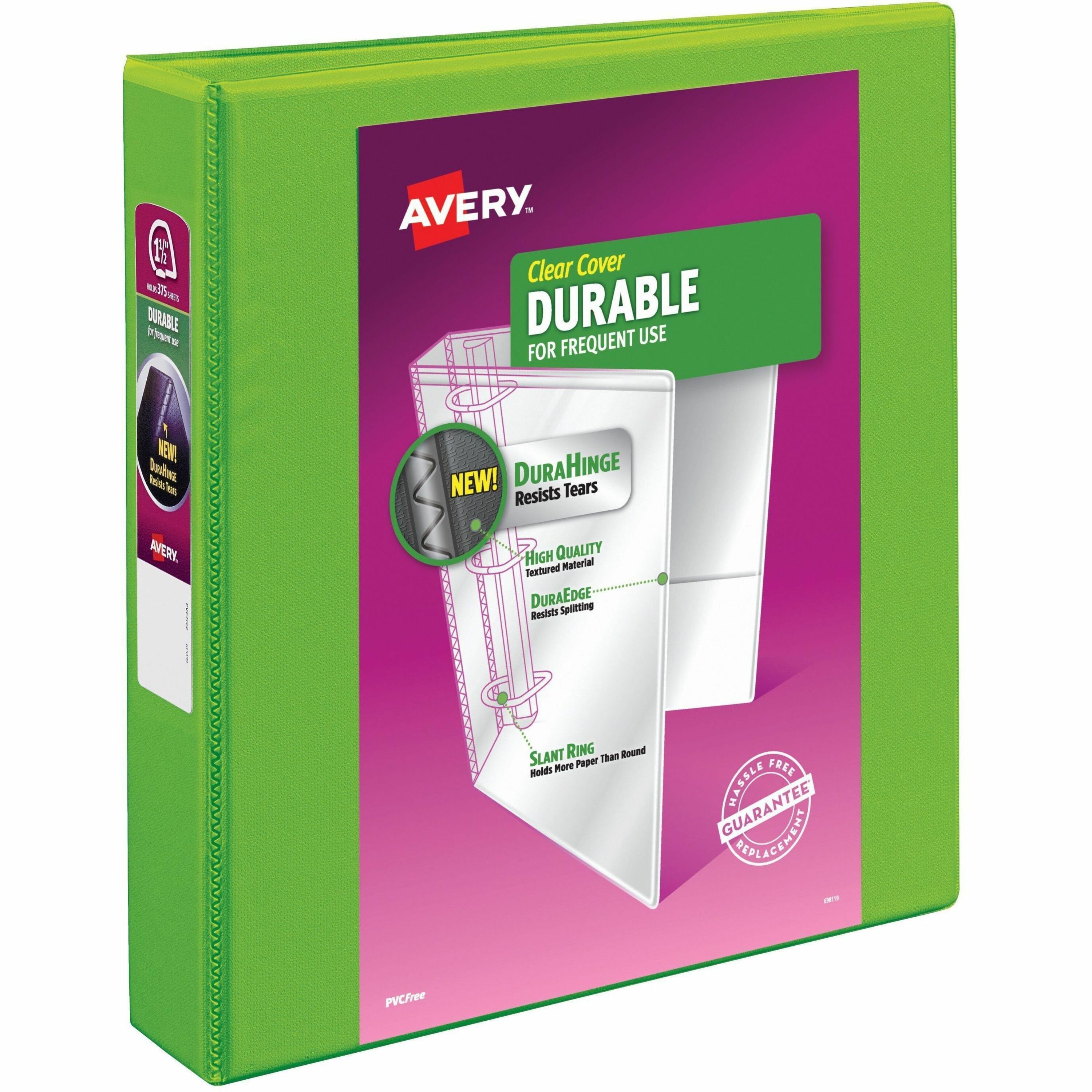Avery&reg; Durable View 3 Ring Binder, 1.5" Slant Rings, 1 Chartreuse Binder (17835)
