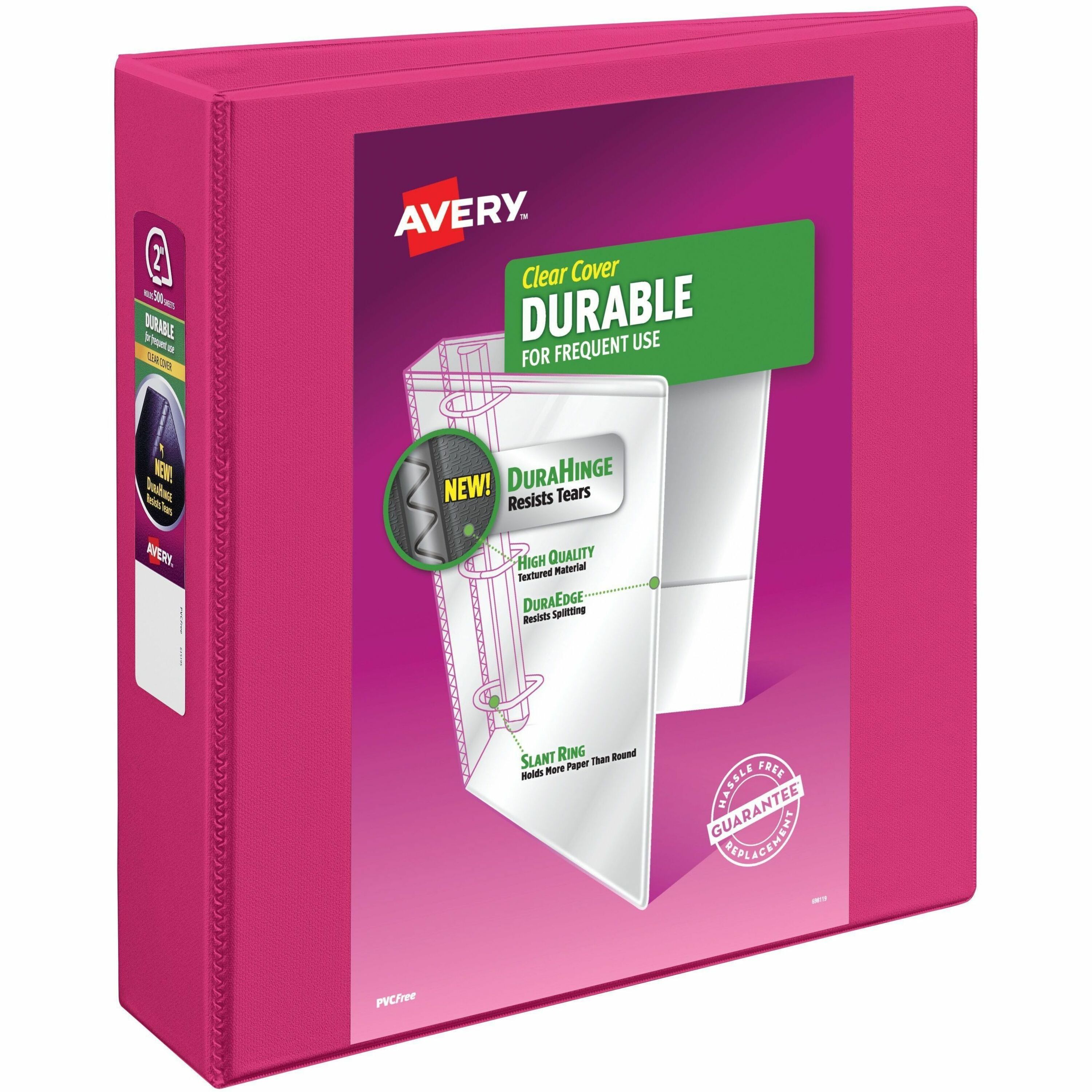 Avery&reg; Durable View 3 Ring Binder, 2" Slant Rings, 1 Pink Binder (17836)