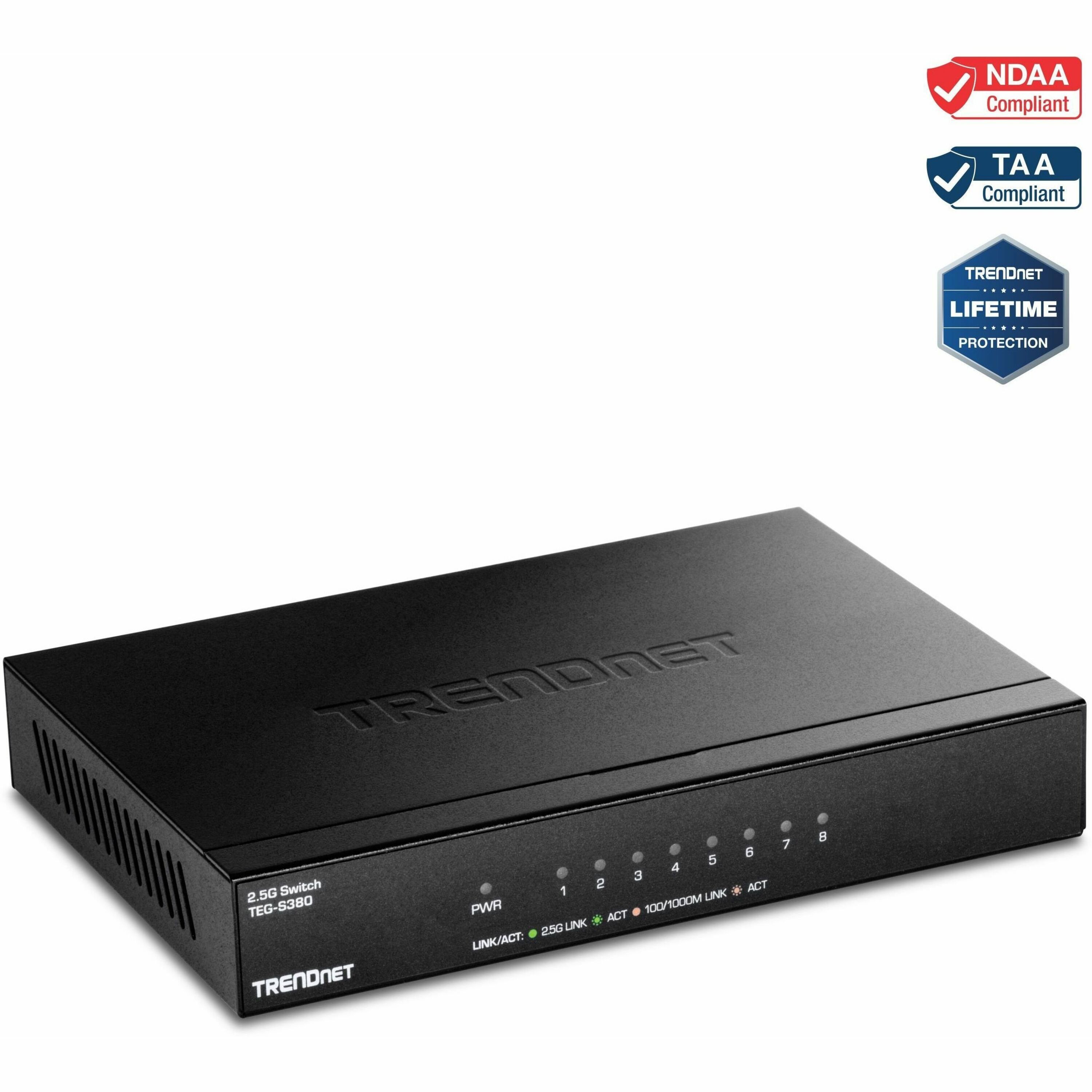 TRENDnet 8-Port Unmanaged 2.5G Switch, 8 x 2.5GBASE-T Ports, 40Gbps  Switching Capacity, Backwards Compatible with 1000Mbps Devices, Fanless,  Wall