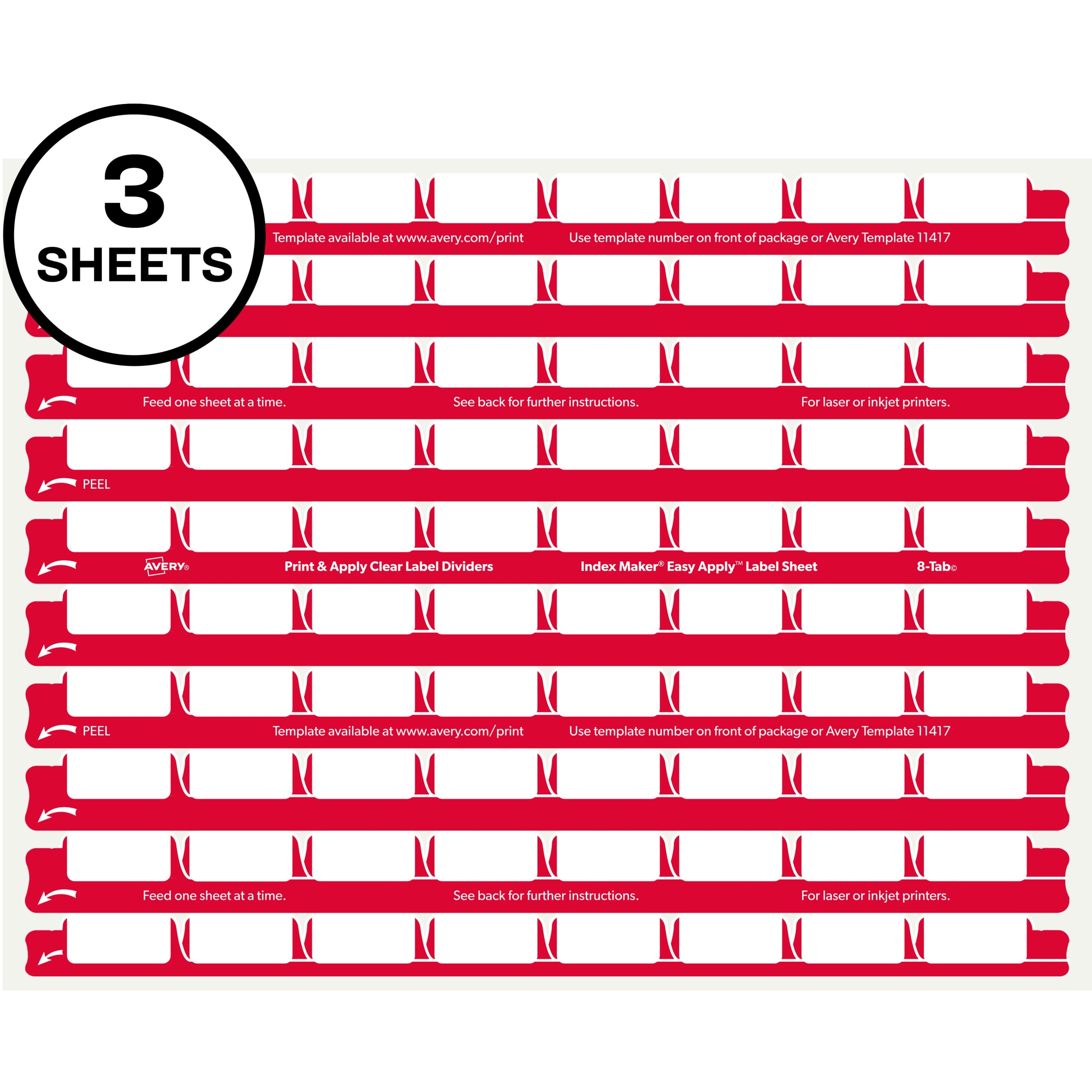 Avery&reg; 8 Tab Easy Print & Apply Clear Label Sheet Refills (11226)