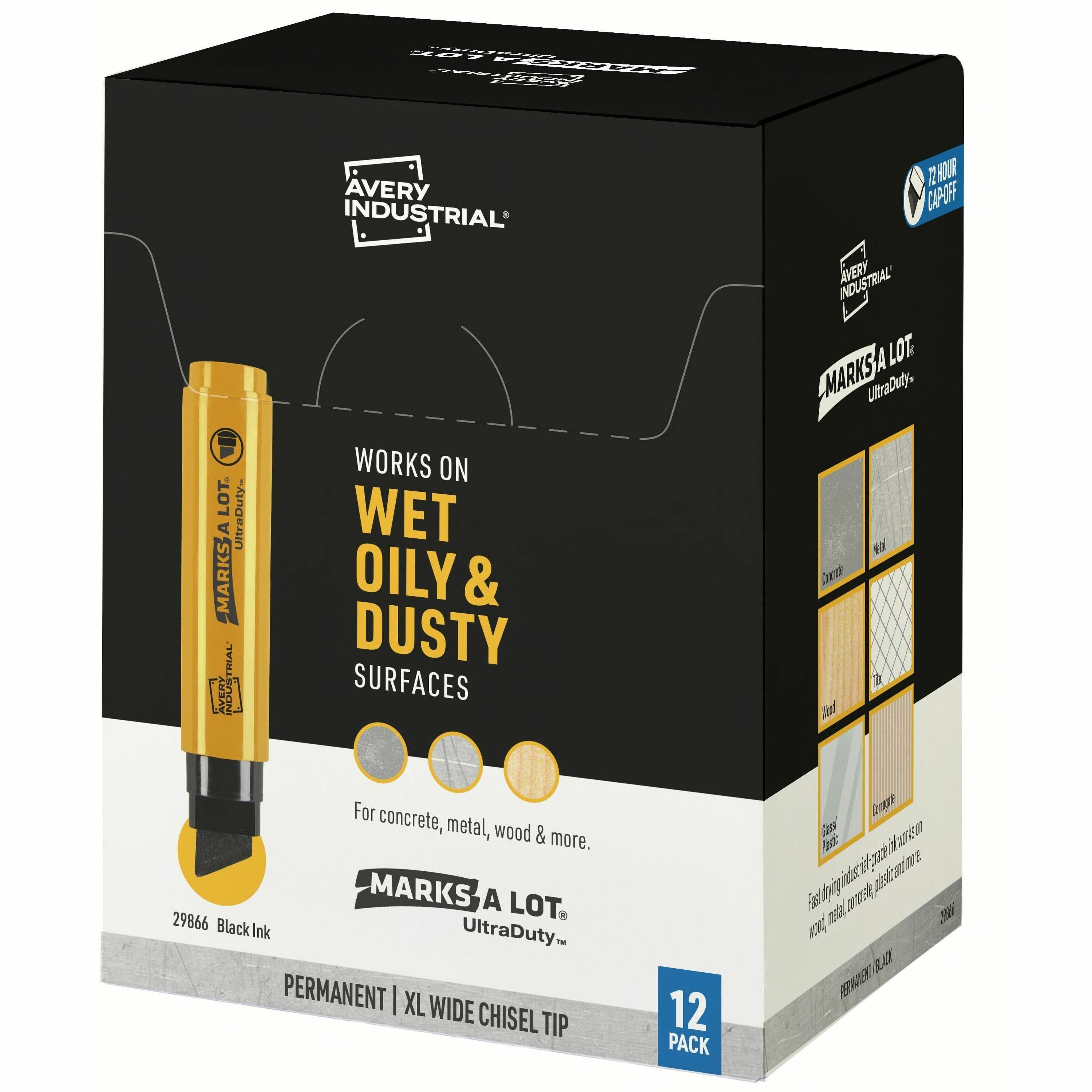 Avery&reg; Marks A Lot UltraDuty Markers, XL Wide Tip, 12 Black Markers (29866)