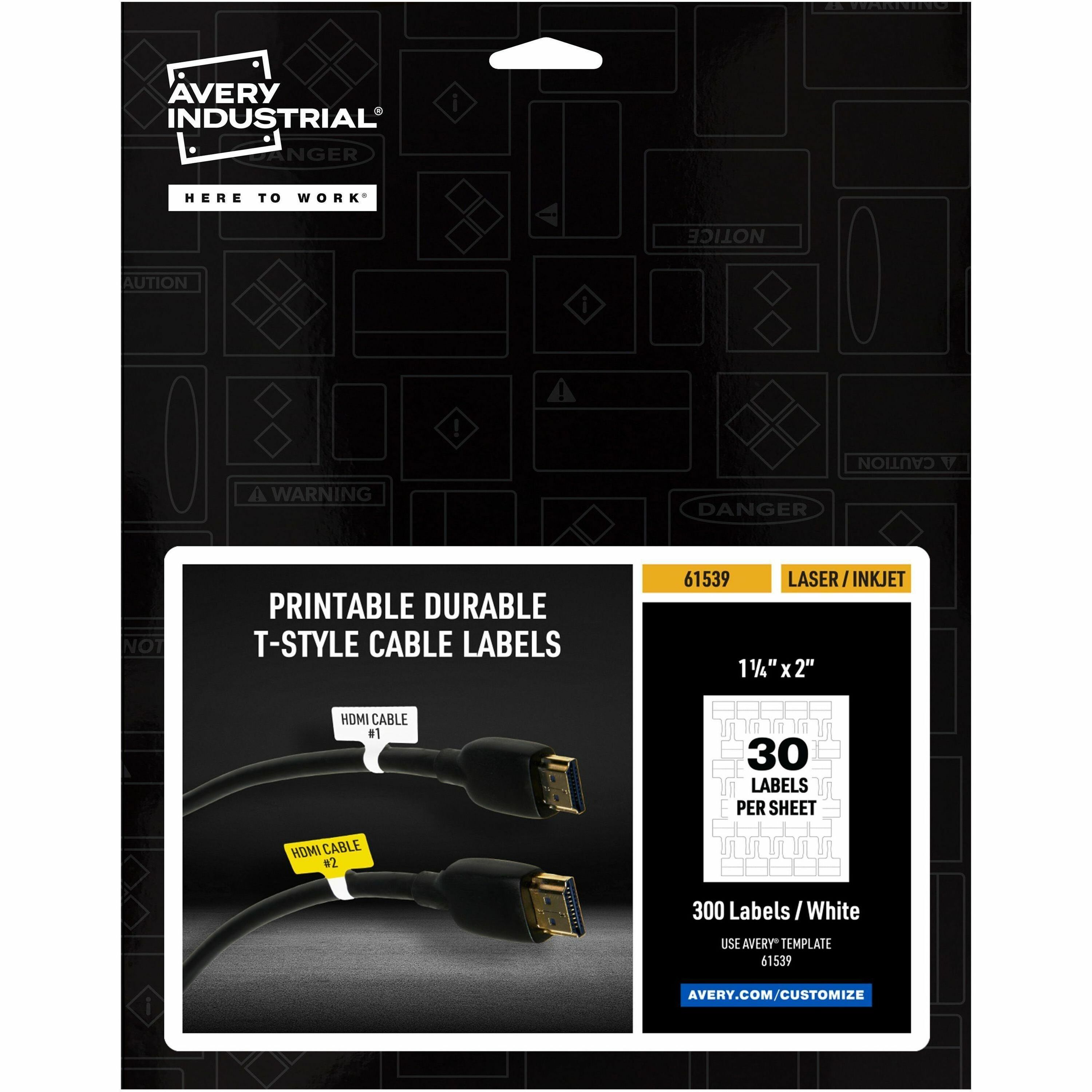 Avery&reg; Cable Labels, T-Style, 1.25" x 2" , 300 Total (61539)