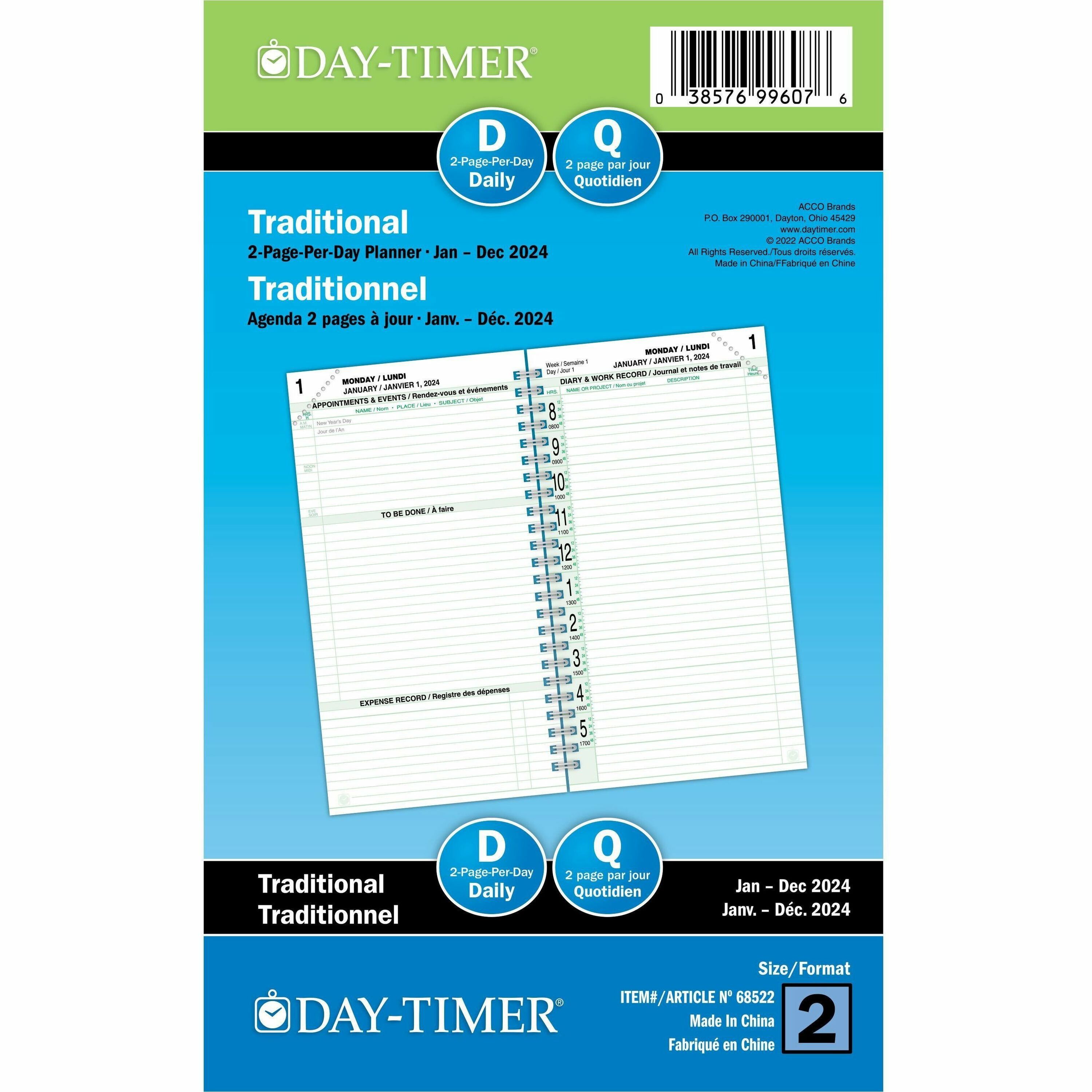 DayTimer Planner Refill Pocket Size 2023 1 Day Double Page Layout