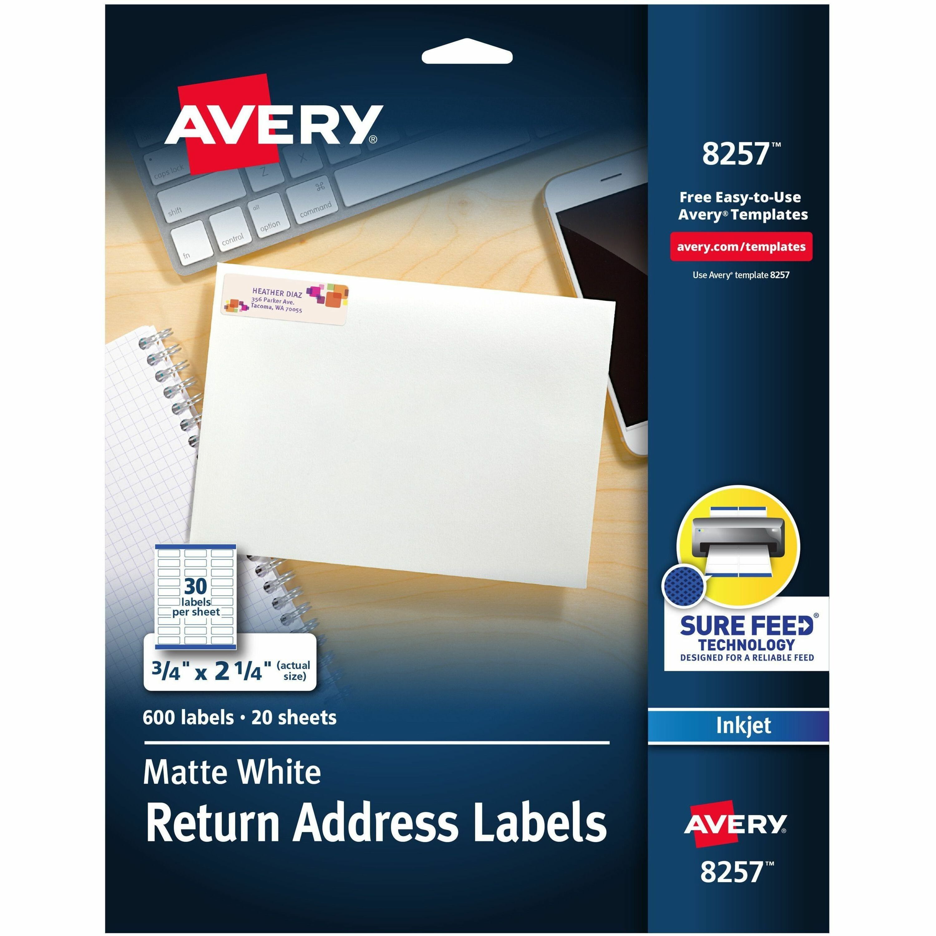 3/4" Width x 2 1/4" Length Avery; Vibrant Color Printing Address Labels 