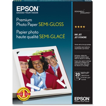 Epson&#174; Premium Photo Paper, 68 lbs., Semi-Gloss, 8-1/2 x 11, 20 Sheets/Pack