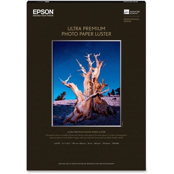 Epson Ultra Premium Photo Paper, Luster, 64 lb, 11.75&quot; x 16.5, 50 Sheets/Pack