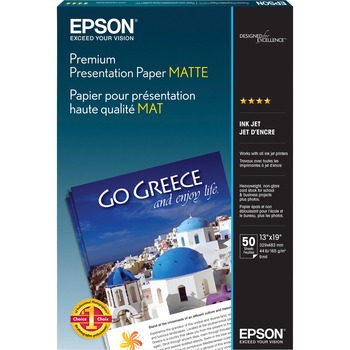 Epson Premium Presentation Paper, Matte, 45 lb, 13&quot; x 19&quot;, 50 Sheets/Pack