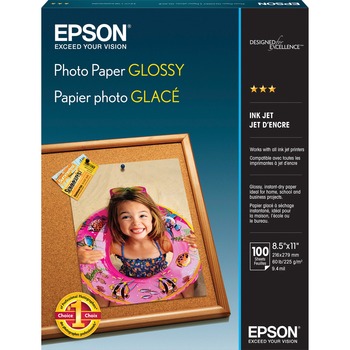 Epson Glossy Photo Paper, Glossy, 52 lbs, 8.5&quot; x 11&quot;, 100 Sheets/Pack