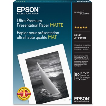 Epson Ultra Premium Presentation Paper, Matte, 10.3 mil, 8.5&quot; x 11&quot;, White, 50 Sheets/Pack