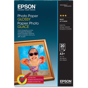 Epson Photo Paper, Glossy, 60 lb, 13&quot; x 19&quot;, 20 Sheets/Pack
