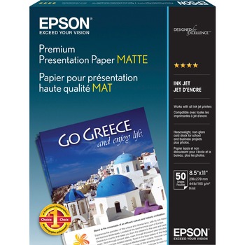 Epson&#174; Premium Presentation Paper, Matte, 45 lb, 8.5&quot; x 11&quot;, 50 Sheets/Pack