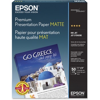 Epson Premium Presentation Paper, Matte, 45 lb, 11&quot; x 14&quot;, 50 Sheets/Pack