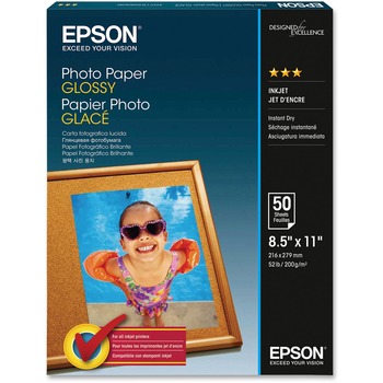 Epson Photo Paper, Glossy, 52 lb, 8.5&quot; x 11&quot;, 50 Sheets/Pack