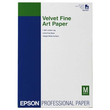 Epson Velvet Fine Art Paper, 13&quot; x 19&quot;, White, 20 Sheets/Pack