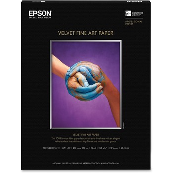 Epson Velvet Fine Art Paper, 8.5&quot; x 11&quot;, White, 20 Sheets/Pack