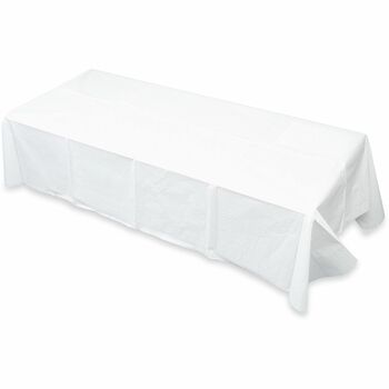 Tatco Paper Table Cover, Embossed, w/Plastic Liner, 54&quot; x 108&quot;, White, 20/Carton