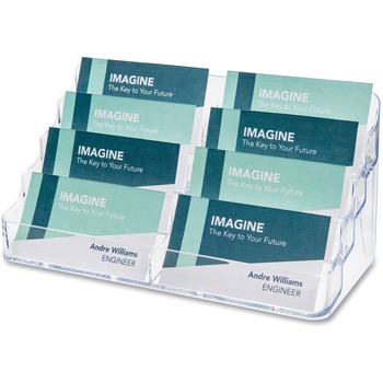 deflecto Multi-Compartment Business Card Holder, Wall Unit, 7 7/8&quot;W x 3 7/8&quot;H x 3 1/2&quot;D, Clear