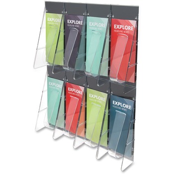 deflecto Stand-Tall&#174; PreWall System, Leaflet, 2 Rows/8 Compartments, Wall Mount, Clear/Black