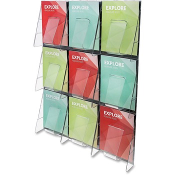 deflecto Stand-Tall&#174; PreWall System, Magazine, 3 Rows/9 Compartments, Wall Mount, Clear/Black