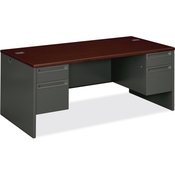 HON 38000 Series Double Pedestal Desk, 72w x 36d x 29-1/2h, Mahogany/Charcoal