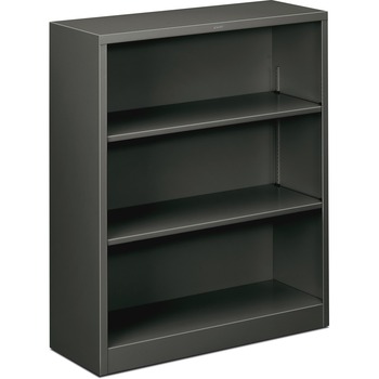 HON Metal Bookcase, Three-Shelf, 34-1/2w x 12-5/8d x 41h, Charcoal