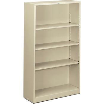 HON Metal Bookcase, Four-Shelf, 34-1/2w x 12-5/8d x 59h, Putty