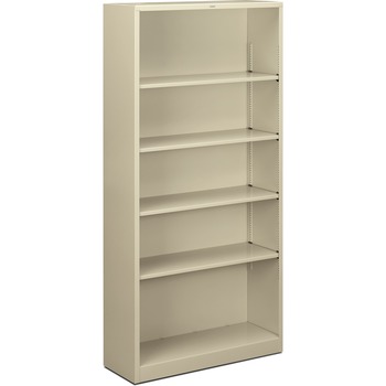 HON Metal Bookcase, Five-Shelf, 34-1/2w x 12-5/8d x 71h, Putty