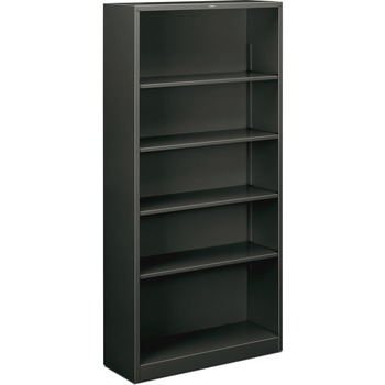 HON Metal Bookcase, Five-Shelf, 34-1/2w x 12-5/8d x 71h, Charcoal