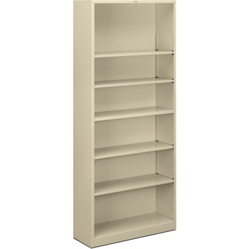 HON Metal Bookcase, Six-Shelf, 34-1/2w x 12-5/8d x 81-1/8h, Putty