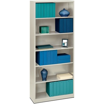 HON Metal Bookcase, Six-Shelf, 34-1/2w x 12-5/8d x 81-1/8h, Light Gray