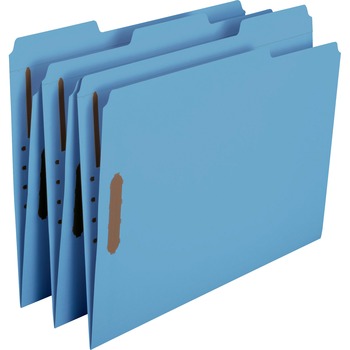 Smead Folders, Two Fasteners, 1/3 Cut Assorted Top Tab, Letter, Blue, 50/Box