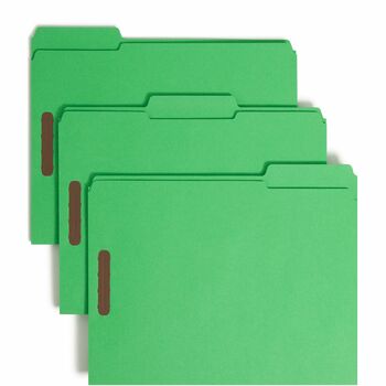 Smead Folders, Two Fasteners, 1/3 Cut Assorted Top Tab, Letter, Green, 50/Box