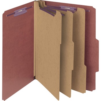 Smead Pressboard Classification Folders, Self Tab, Letter, Eight-Section, Red, 10/Box