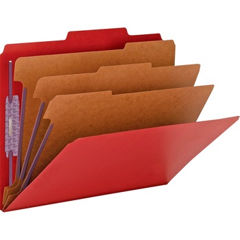 Smead 3&quot; Expansion Folders with 2/5 Cut Tab, Letter, Eight-Section, Bright Red, 10/Box