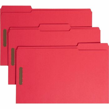 Smead Folders, Two Fasteners, 1/3 Cut Assorted, Top Tab, Legal, Red, 50/Box