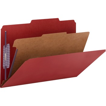 Smead Pressboard Classification Folders, Legal, Four-Section, Bright Red, 10/Box