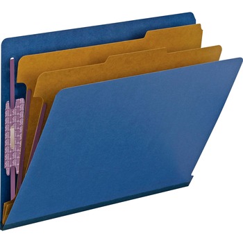 Smead Pressboard End Tab Classification Folders, Letter, 6-Section, Dark Blue, 10/Box