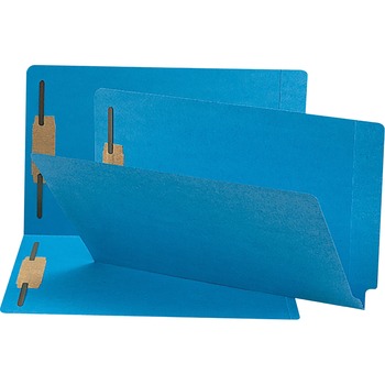 Smead Two-Inch Capacity Fastener Folders, Straight Tab, Legal, Blue, 50/Box