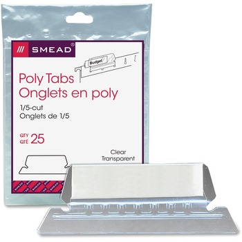 Smead Hanging File Tab/Insert, 1/5 Tab, 2 1/4 Inch, Clear Tab/White Insert, 25/Pack