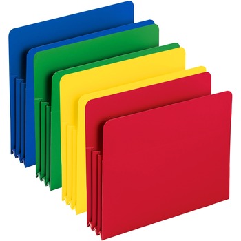 Smead Exp File Pockets, Straight Tab, Poly, Letter, Assorted, 4/Box