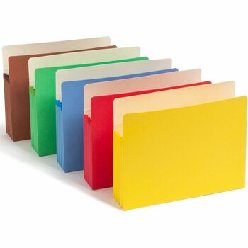 Smead 3 1/2&quot; Exp Colored File Pocket, Straight Tab, Letter, Asst, 5/Pack