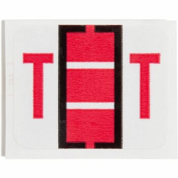 Smead A-Z Color-Coded Bar-Style End Tab Labels, Letter T, Red, 500/Roll