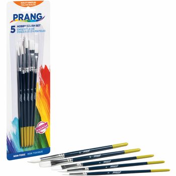 Prang Hobby Five-Brush Set, Assorted Sizes, Natural Hair, Flat; Round, 5/Set