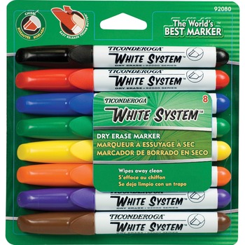Ticonderoga White System Dry Erase Marker, Chisel Tip, Assorted Colors, 8/Set
