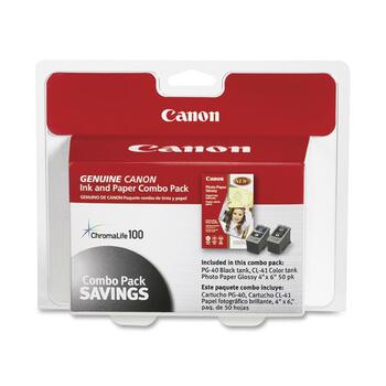 Canon 0615B009 (PG-40/CL-41) ChromaLife100+ Ink &amp; Paper Combo Pack for Photo Paper, Black/Tri-Color